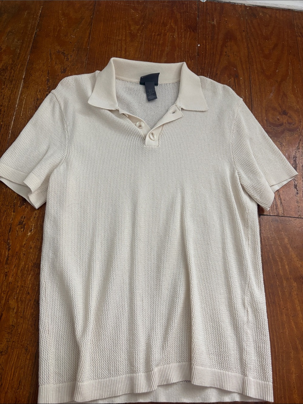 H&M Men's Cream Knit Short-Sleeve Polo